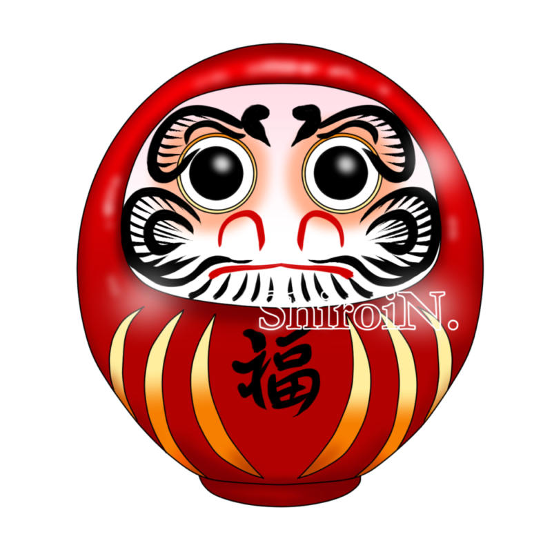 縁起物の置物である赤いだるまのCG画像